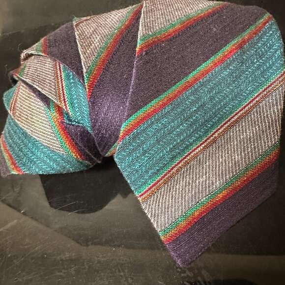 Givenchy Striped Tie Indigo Silk Couture Mens Designer Retro Blue EUC Necktie - Picture 3 of 4